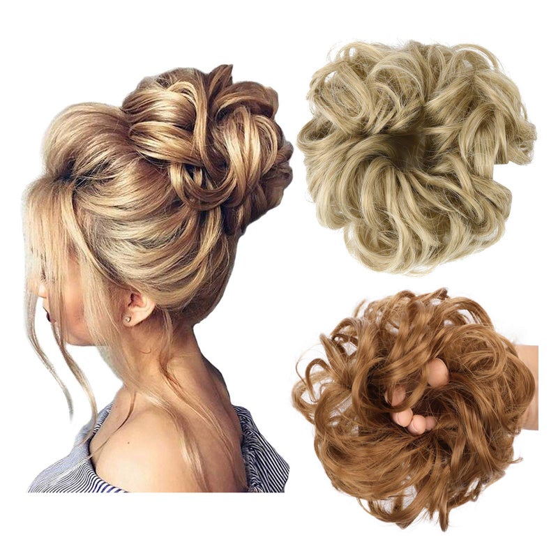 ASUITOFK Messy Bun Hair Piece Thick Updo Scrunchies Synthetic Hair Extensions Ponytail Hair Wig Hairpiece Dark Blonde - Image 1
